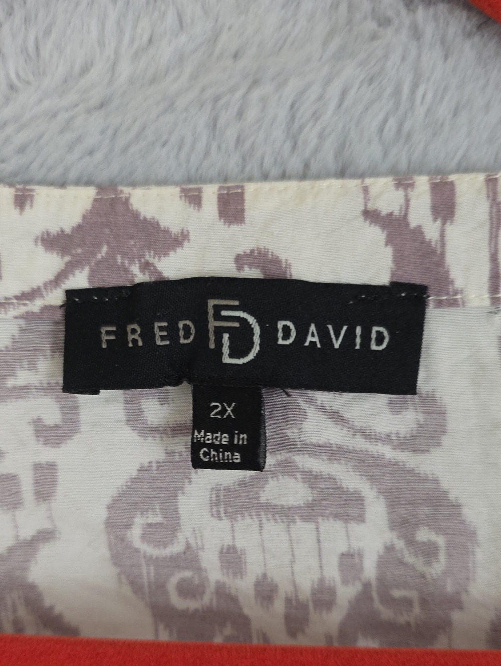 Fred David Women's 2X Ivory Taupe Ikat Print Blouse 3/4 Sleeve Split Neck Plus S - Picture 3 of 12